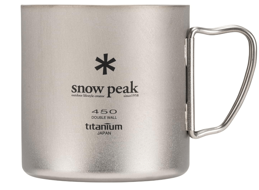  Snow Peak Titanium Double Wall 450ml Mug, Grey, Lightweight Durable Insulated Mug for Home, Camping & Outdoors