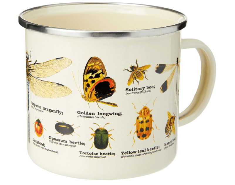  Gift Republic Insect Enamel Outdoor Camping Mug Large Metal Coffee Cup Garden Bugs Nature Foraging Hiking Gardening Gift Durable Drinking Cup 500ml