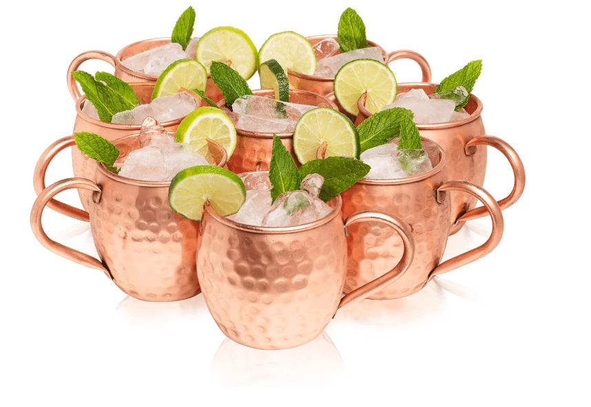  Kitchen Science Moscow Mule Copper Mugs Set of 8 (16oz) | Food Grade 100% Pure Copper Cups | Handcrafted w/Lacquered Hammered Finish