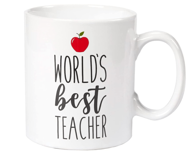  BLUE PANDA Large World's Best Teacher Coffee Mug - White Ceramic Cup - Perfect Teacher Gift for Men & Women (16 Oz)