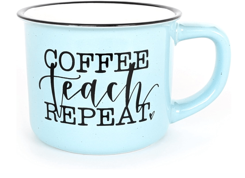  June & Lucy Teacher Mug with Stylish Box- Coffee Teach Repeat Novelty Mug for Teacher Appreciation Large Coffee Mugs - Teal Coffee Mug with Lettering