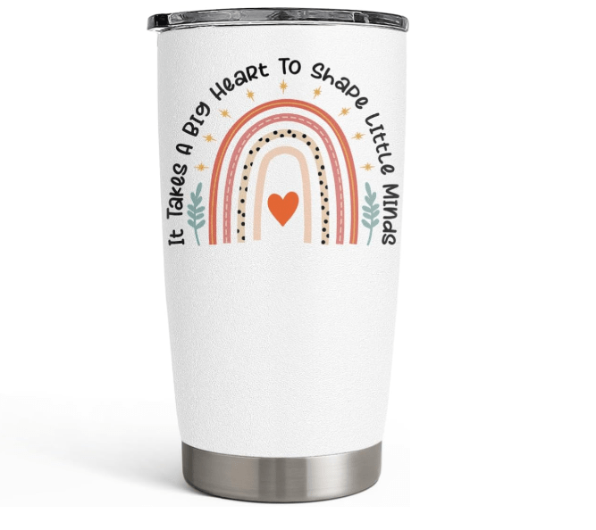  SANDJEST Teacher Tumbler - It Takes Big Heart to Shape Little Minds Travel Coffee Mug Appreciation Gift for Teachers - 20oz Insulated Stainless Steel.