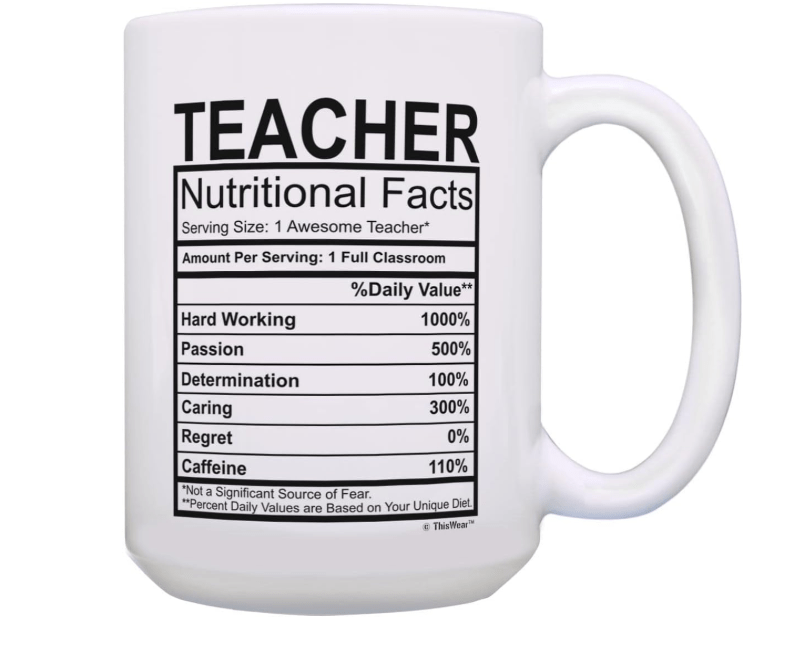  ThisWear Teacher Appreciation Gifts for Women Teacher Nutritional Facts Teacher Appreciation Gift Gift 15oz Ceramic Coffee Mug with Handle