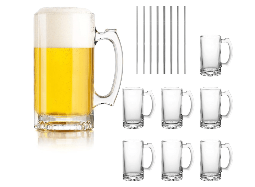  QAPPDA Beer Mugs Set,Glass Mugs With Handle 16oz,Large Beer Glasses For Freezer,Beer Cups Drinking Glasses 500ml,Pub Drinking Mugs Stein Water Cups For Bar.
