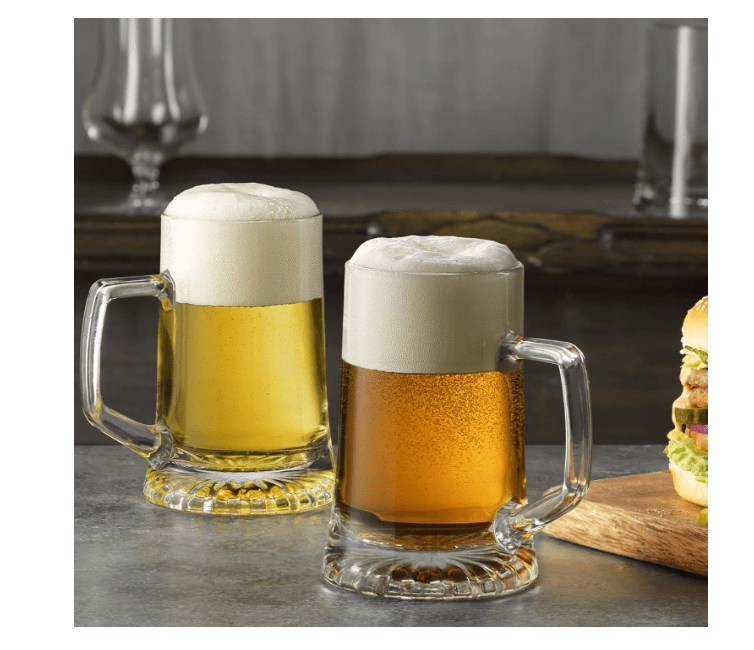 Bormioli Rocco 4-Pack Solid Heavy Large Beer Glasses with Handle - 17.1/4 Ounce Glass Steins, Traditional Beer Mug glasses Set, Perfect Coffee 