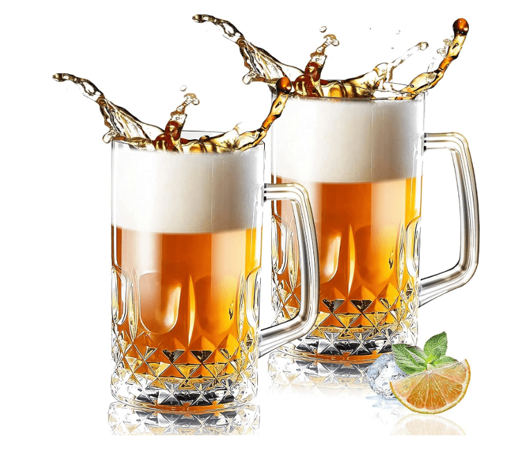 Momugs 32 Ounces Beer Stein Mugs - 2 Pack Extra Large German Style Clear Tall Beer Glasses for Men - Heavy Duty Thick Glass With Handle