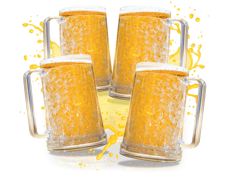 Granatan Beer Mugs with Gel Freezer 16 oz, Clear Double Walled Beer Mugs with Handles Set Of 4