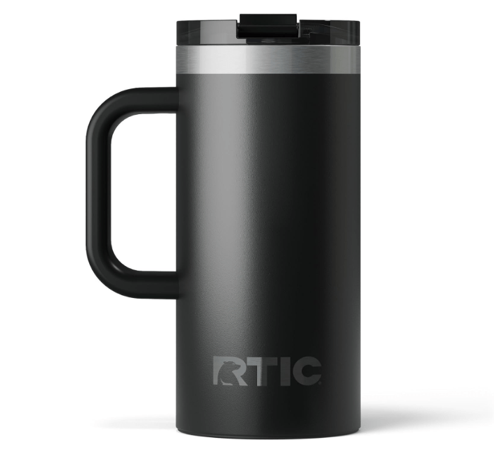  RTIC 16oz Road Trip Travel Mug with Lid and Handle, Insulated, Stainless Steel, Metal, Double Wall Vacuum-Insulation, Ceramic Lined, Portable Coffee