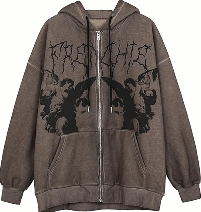 SOLILOQUY Women Zip Up Hoodie Y2k Vintage Graphic Oversized Hooded Sweatshirt Jacket Pullover Coats Harajuku Streetwear