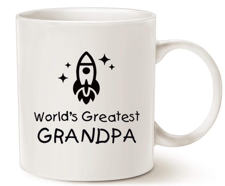 MAUAG Funny Grandpa Coffee Mug, Worlds Greatest Grandpa Rocket Ship Cup White 11 Oz, Best Birthday Gifts for Grandpa, Grandfather