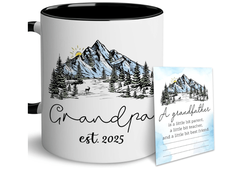  BSQUIELE Gift For Grandpa - First Time Grandpa Est 2025 Gifts - Promoted To Grandfather Mug And Card - Gifts For New Grandpas - Baby Announcement Gift For