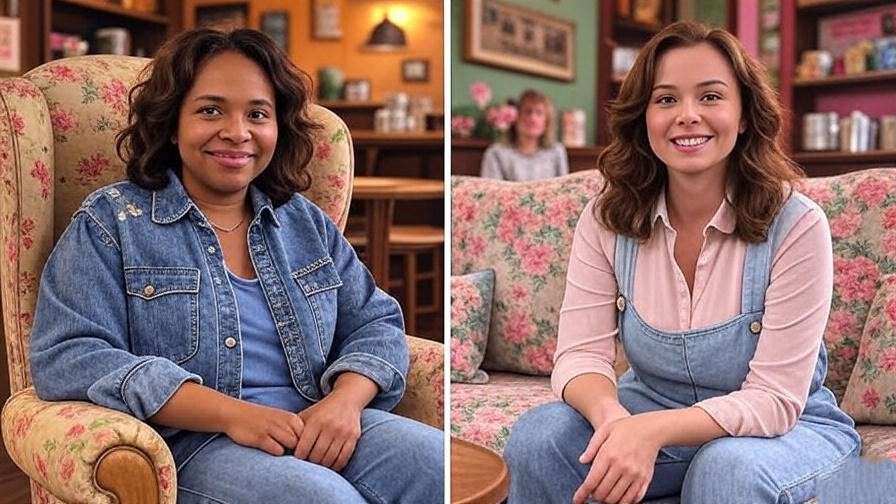 "Split-screen of Ursula and Phoebe Buffay in Central Perk, highlighting Karen Green's acting in Friends."