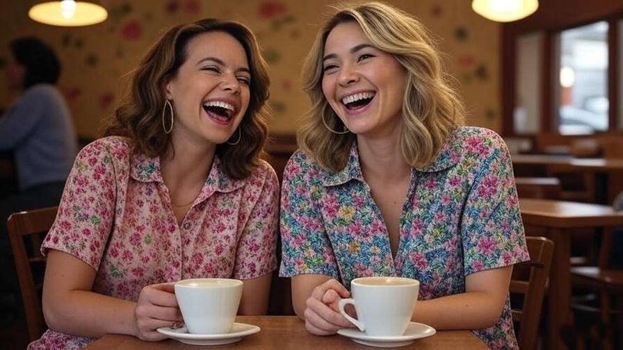 Monica and Rachel from Friends laughing together at Central Perk, symbolizing unconditional support.