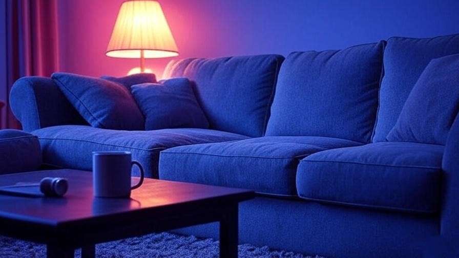 "Cozy 90s living room from Friends with a tipped mug, capturing Ross's awkward Ralph Lauren condom scene."