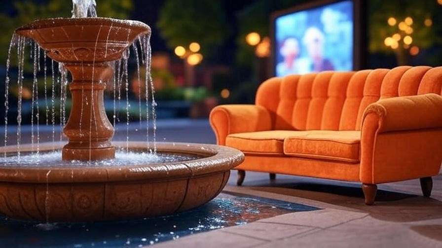 "Montage of Friends icons like the fountain and Central Perk tied to the Ralph Lauren condom moment."