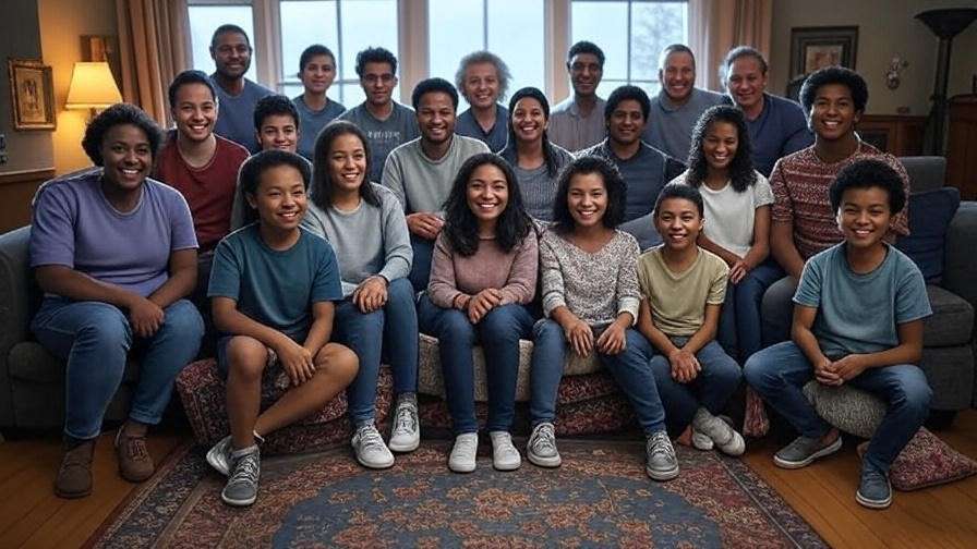 "Multi-generational group enjoying Friends TV series together, showcasing its timeless appeal."