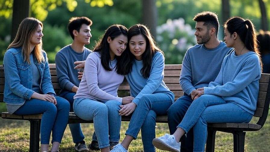 "Friends offering support in a park, reflecting the emotional bonds of Friends TV series."