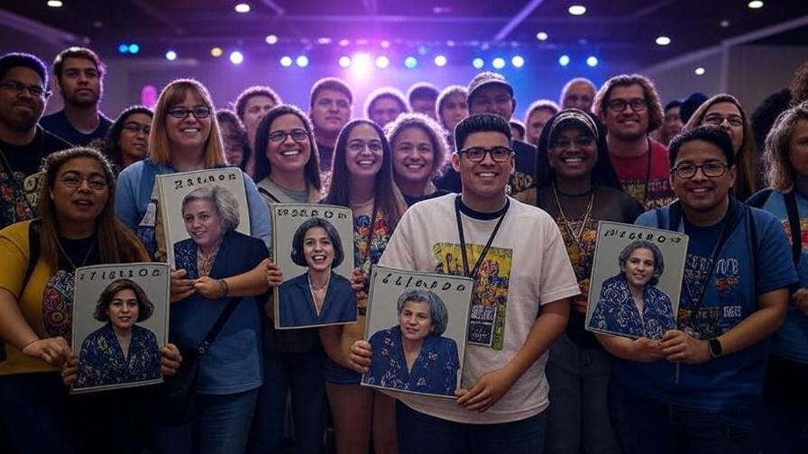 "Fans celebrating Ursula Buffay at a Friends convention, reflecting her pop culture legacy."