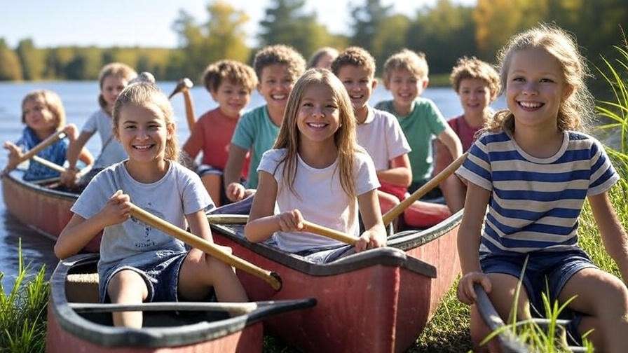 "A peaceful camp setting with children engaging in outdoor activities, representing Jami Gertz's philanthropy through the Ressler-Gertz Foundation."