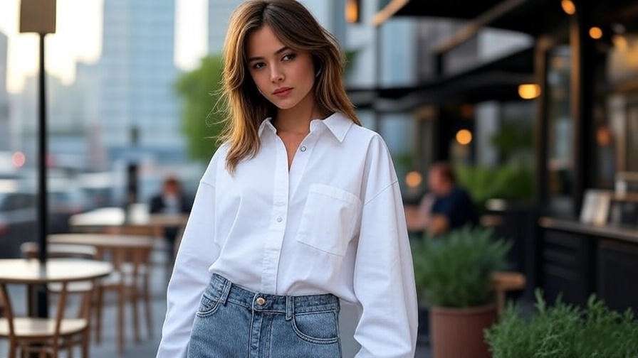 "Modern recreation of Rachel Green’s iconic Friends shirt style with 2025 fashion trends."