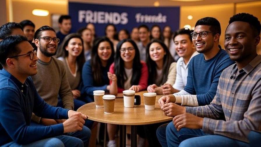 "Lively Friends fan trivia night with coffee cups and logo backdrop."