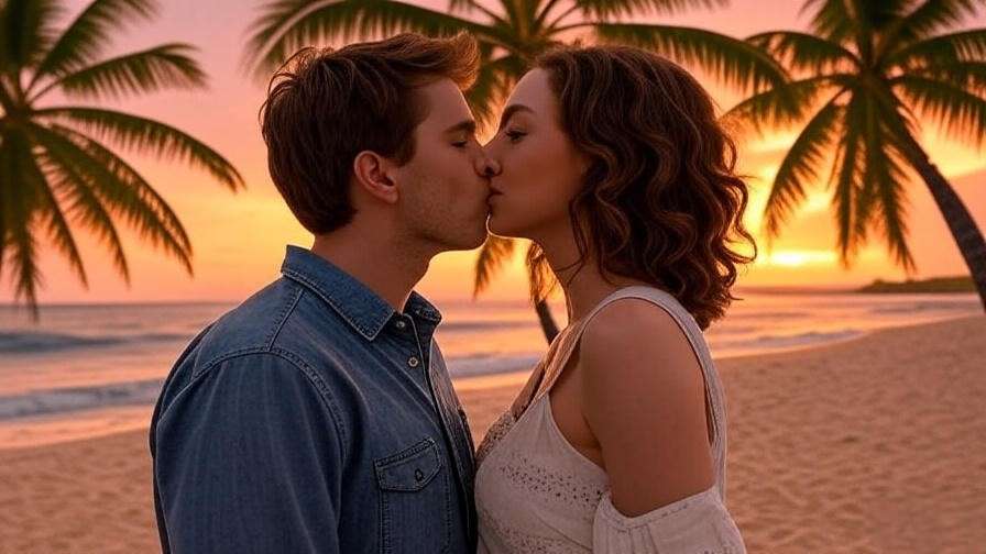 "Joey and Rachel kissing in Barbados from Friends Season 9".