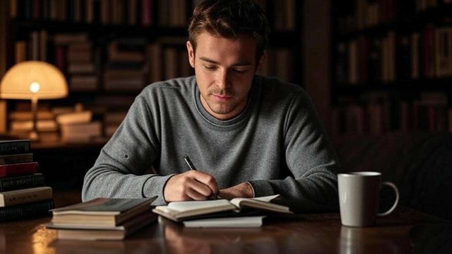 "Person journaling with coffee, symbolizing self-acceptance from Friends TV series lessons."