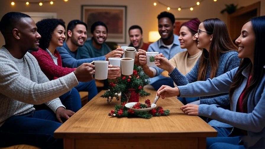"Friends toasting with coffee mugs, celebrating the global fan community of Friends TV series."