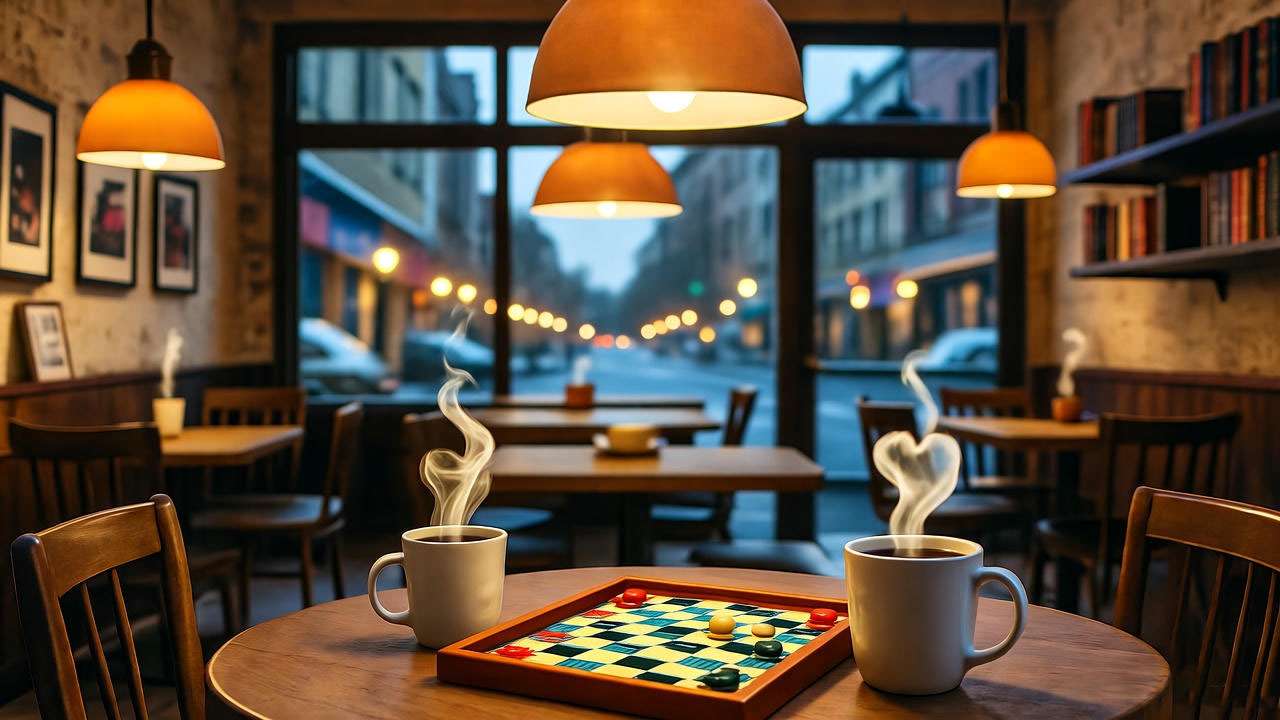 Nostalgic 90s coffee shop interior evoking Friends Central Perk for bridal inspiration.