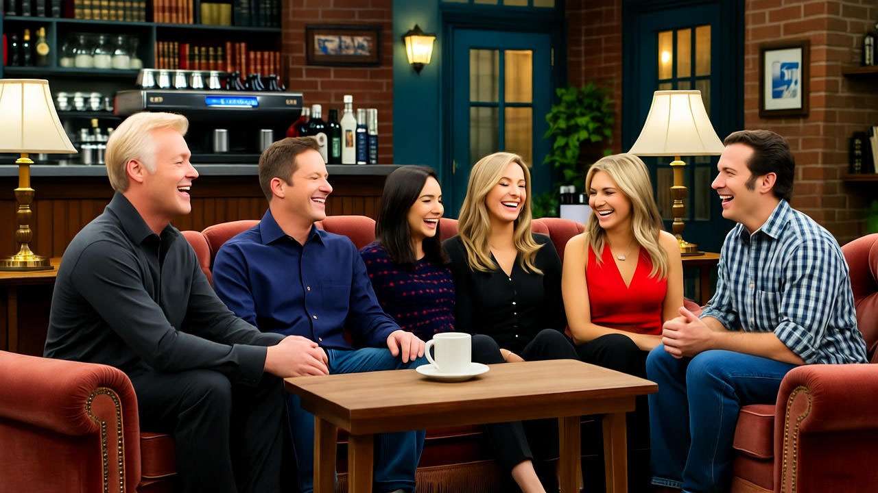 Friends TV show coffee shop scene representing the Ross Russ episode setting.