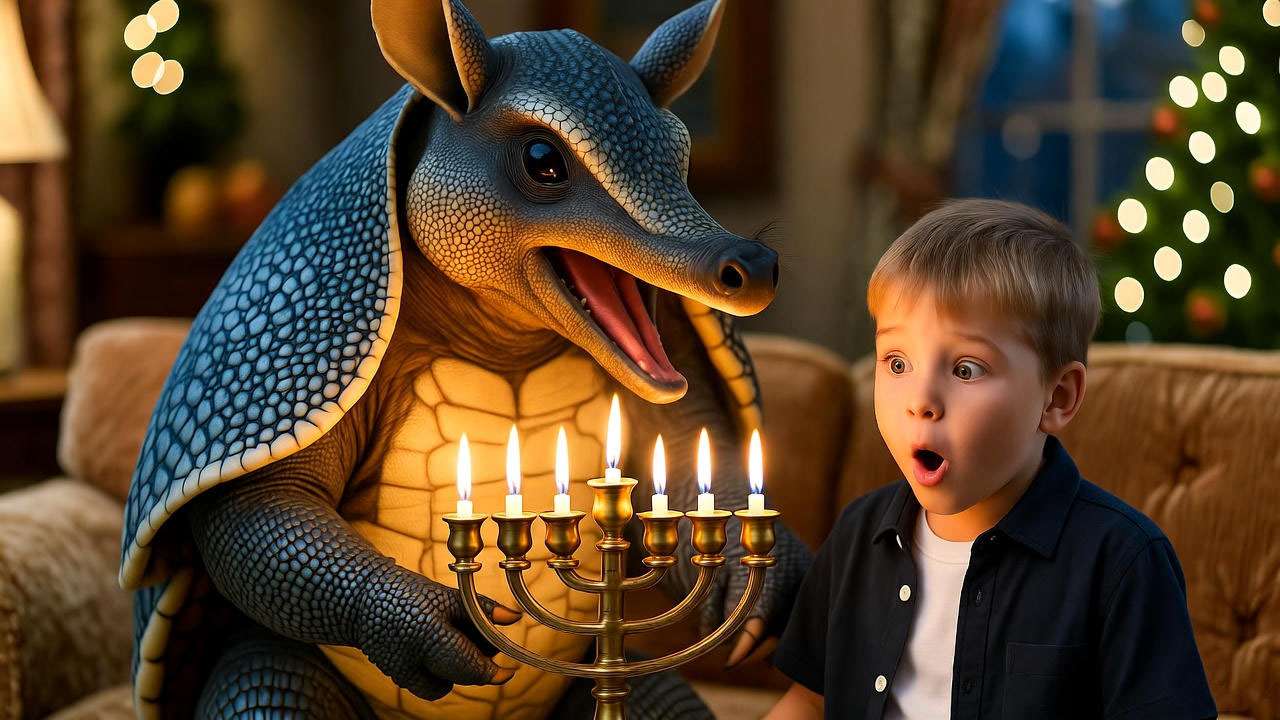  Illustration of Ross as the Holiday Armadillo teaching Hanukkah traditions in Friends, highlighting subtle Jewish holiday references. 