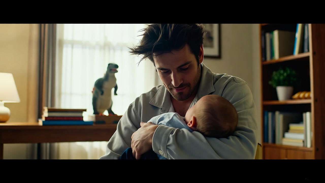  Heartwarming image of Ross Geller as a devoted father bonding with his baby in Friends. 