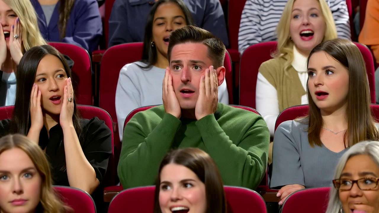 tudio audience laughing at Ross Geller’s glowing teeth moment in Friends.