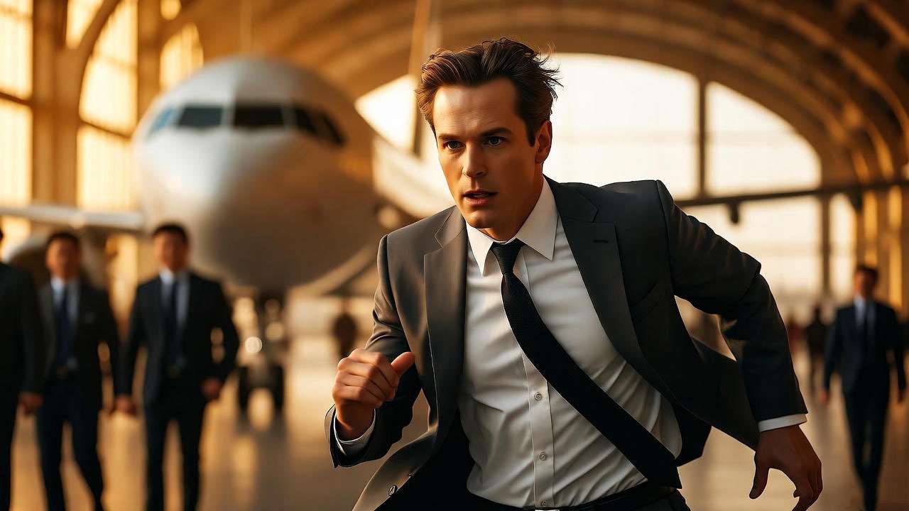 Ross rushing through airport terminal in Friends finale emotional scene