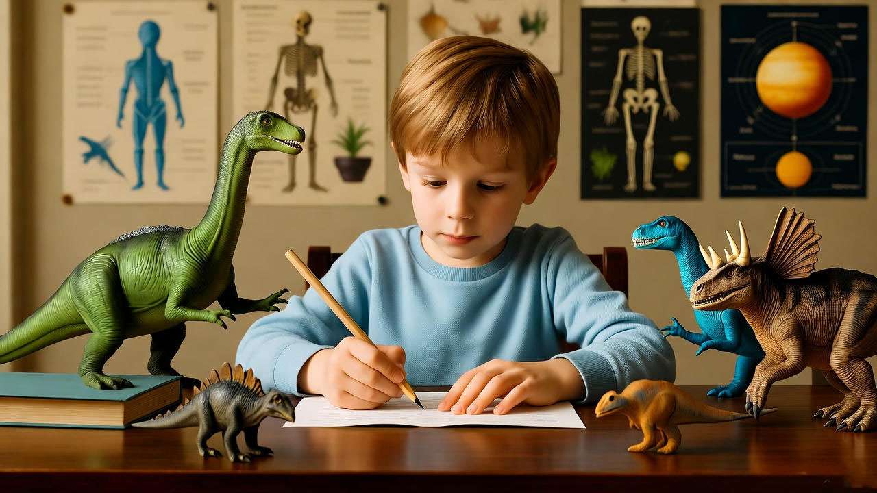 Ross Geller as a child passionate about dinosaurs and learning