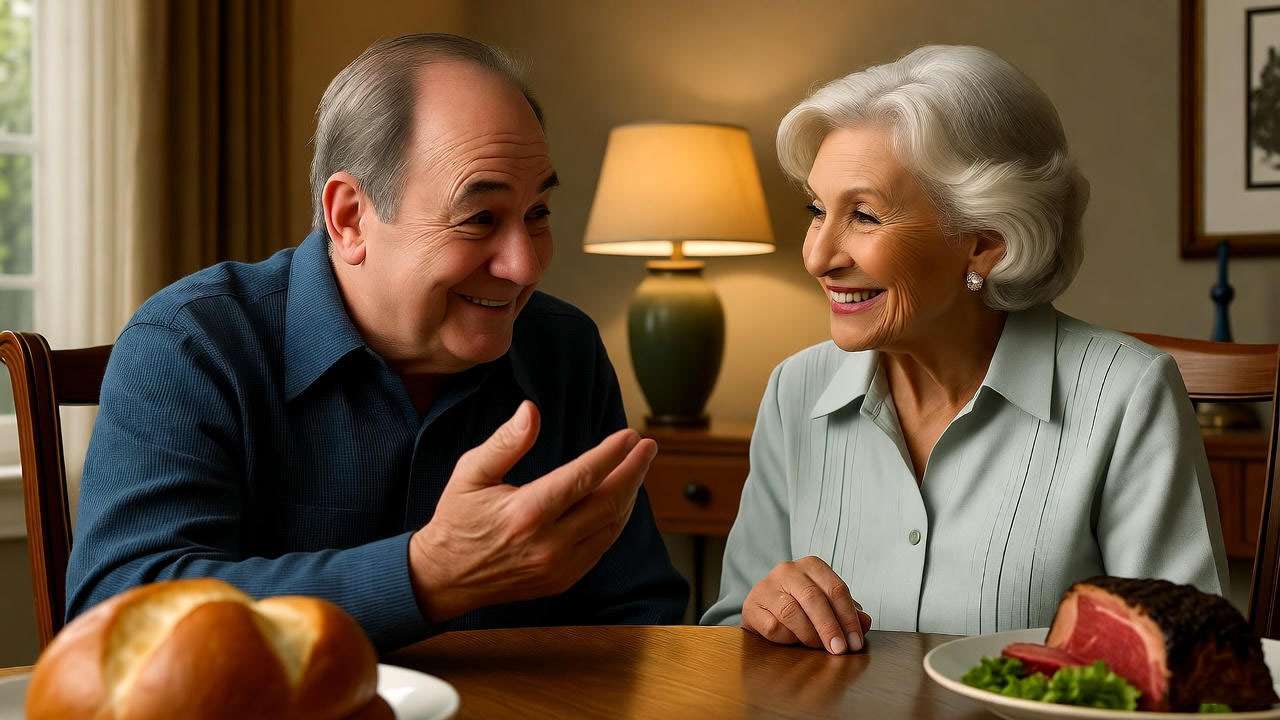  Jack and Judy Geller at a family dinner, capturing Jewish-American parental dynamics from Friends sitcom. 
