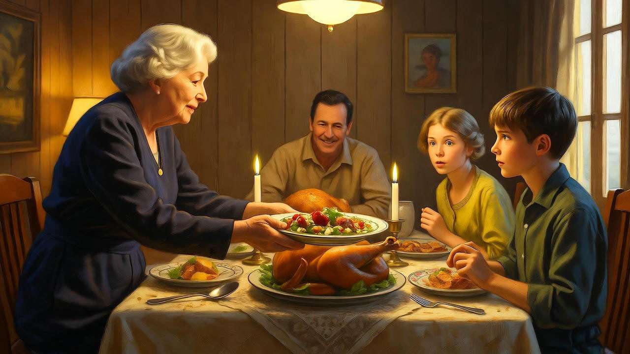 Jack and Judy Geller at a family dinner influencing Ross and Monica's sibling rivalry in Friends. 