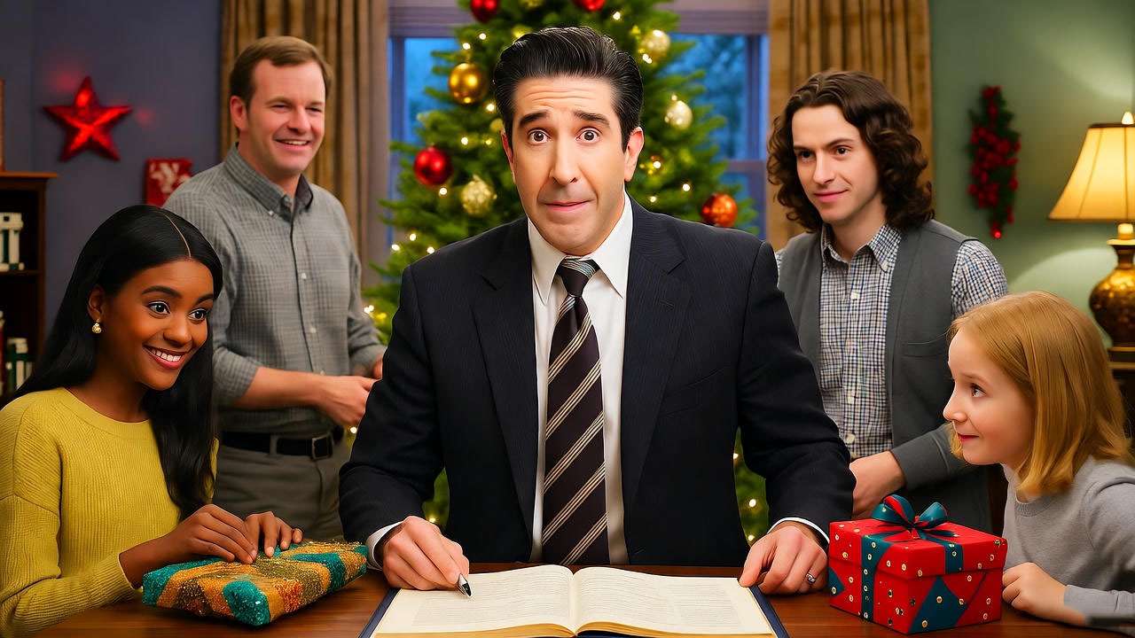 Ross Geller as the central figure managing Christmas Eve chaos among friends.