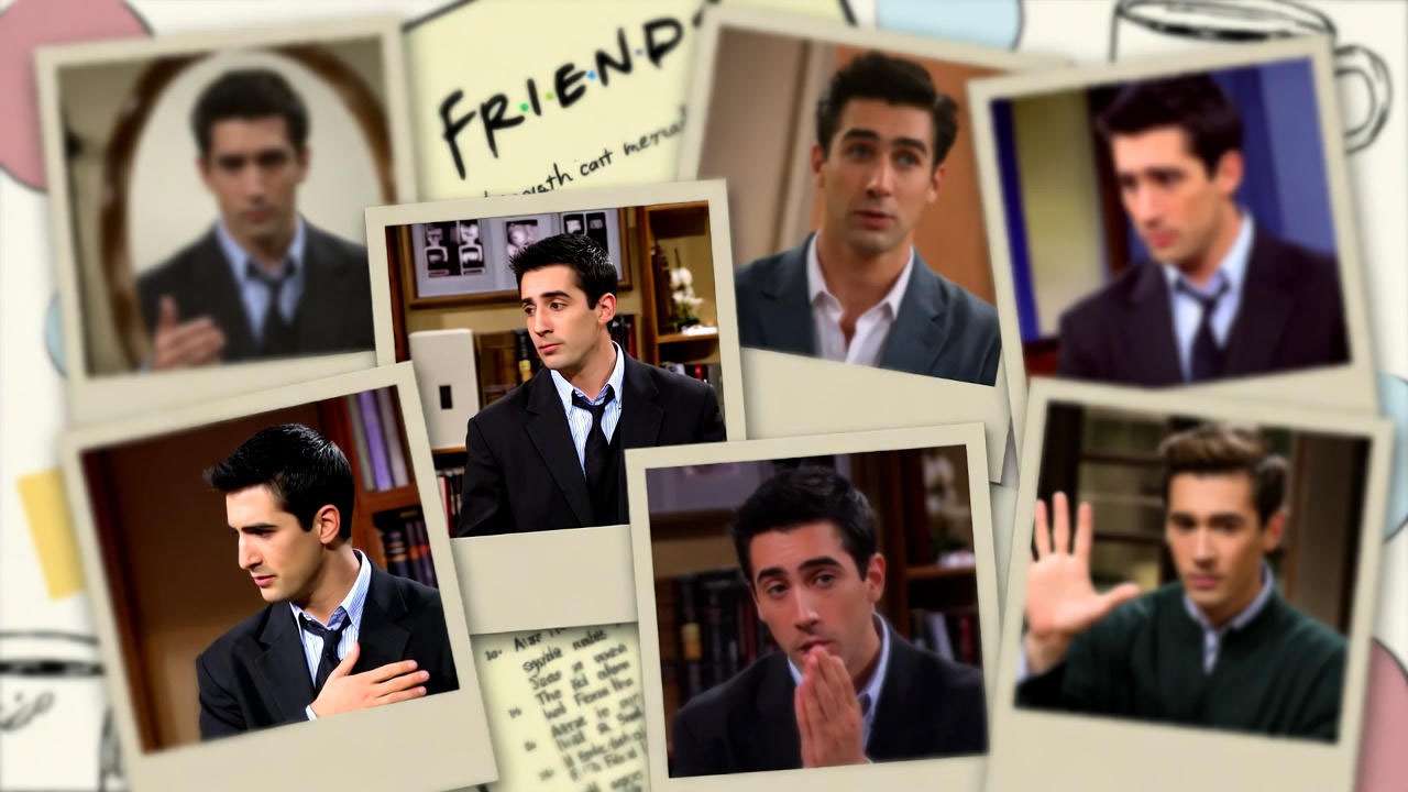  Nostalgic moments from Friends episode where Ross dates a student, collage of awkward and iconic scenes.
