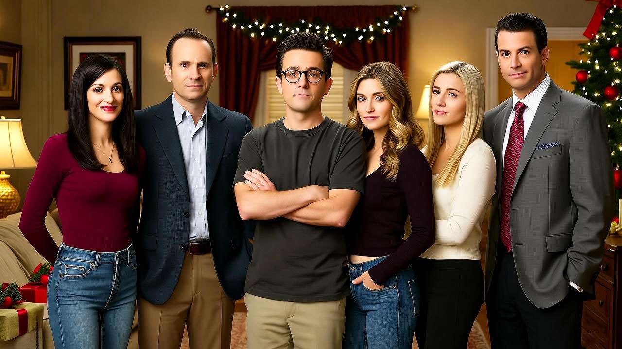 Friends cast engaging in chaotic and humorous Christmas activities together.