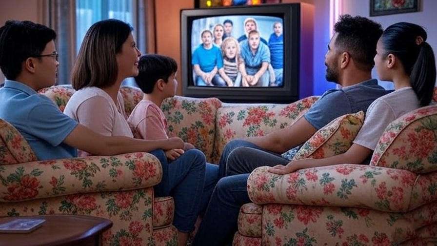 Nostalgic 90s living room reflecting family dynamics from Friends era.