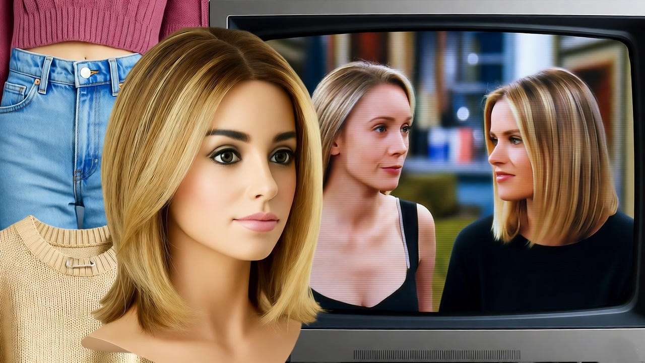 Montage of 90s fashion including The Rachel haircut and Friends TV scene.