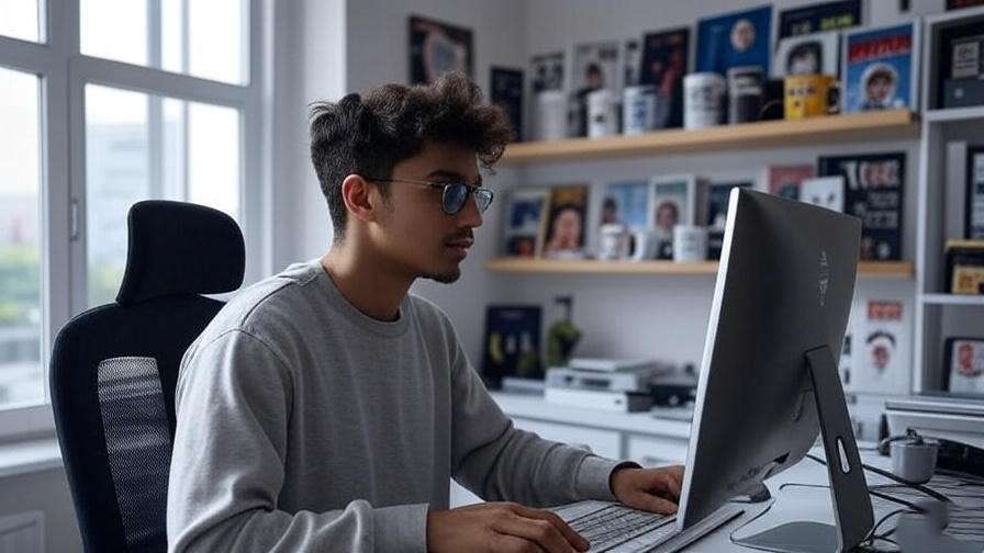 Person editing Rachel Green GIF with Friends memorabilia in workspace