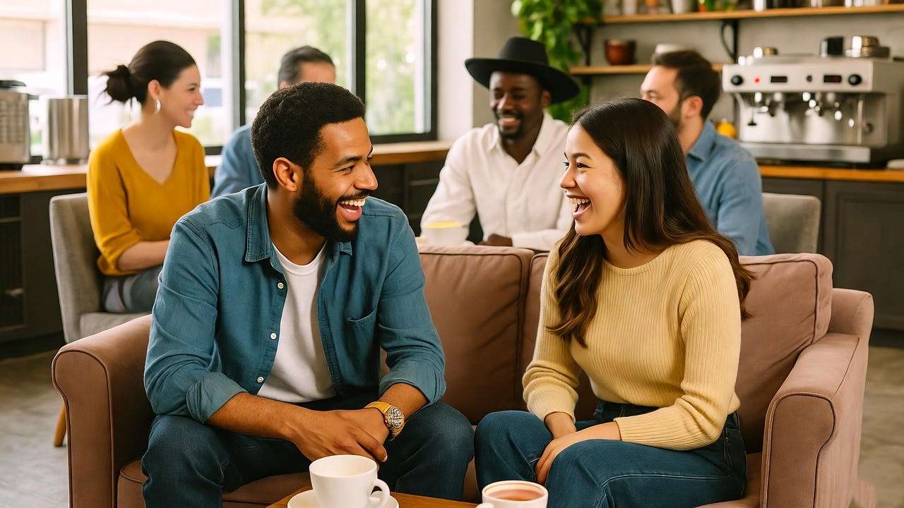 Nostalgic coffee shop scene with friends, reflecting Ross Geller’s legacy and Friends TV nostalgia.