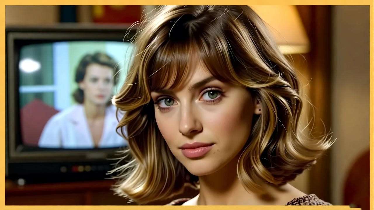 Voluminous layered haircut inspired by the Rachel from Friends TV series in a 90s living room setting