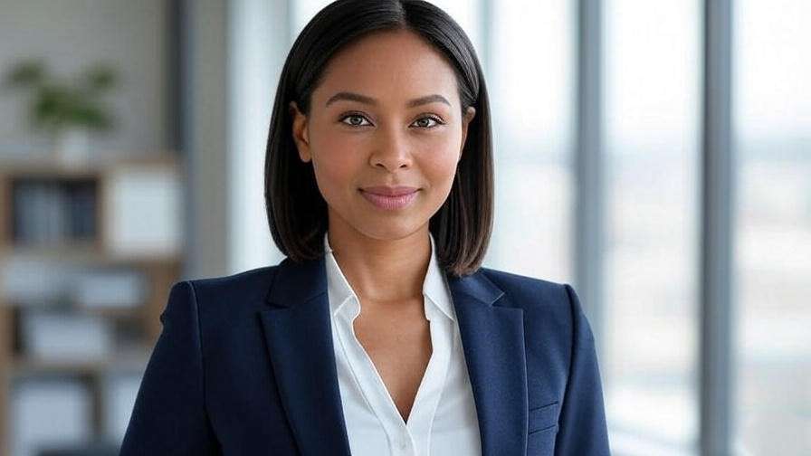 Woman with sleek straight Rachel from Friends hair styled with flat iron in office setting