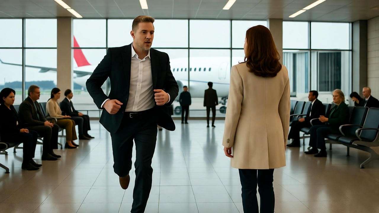 Dramatic airport chase scene of Ross and Rachel in the Friends finale.