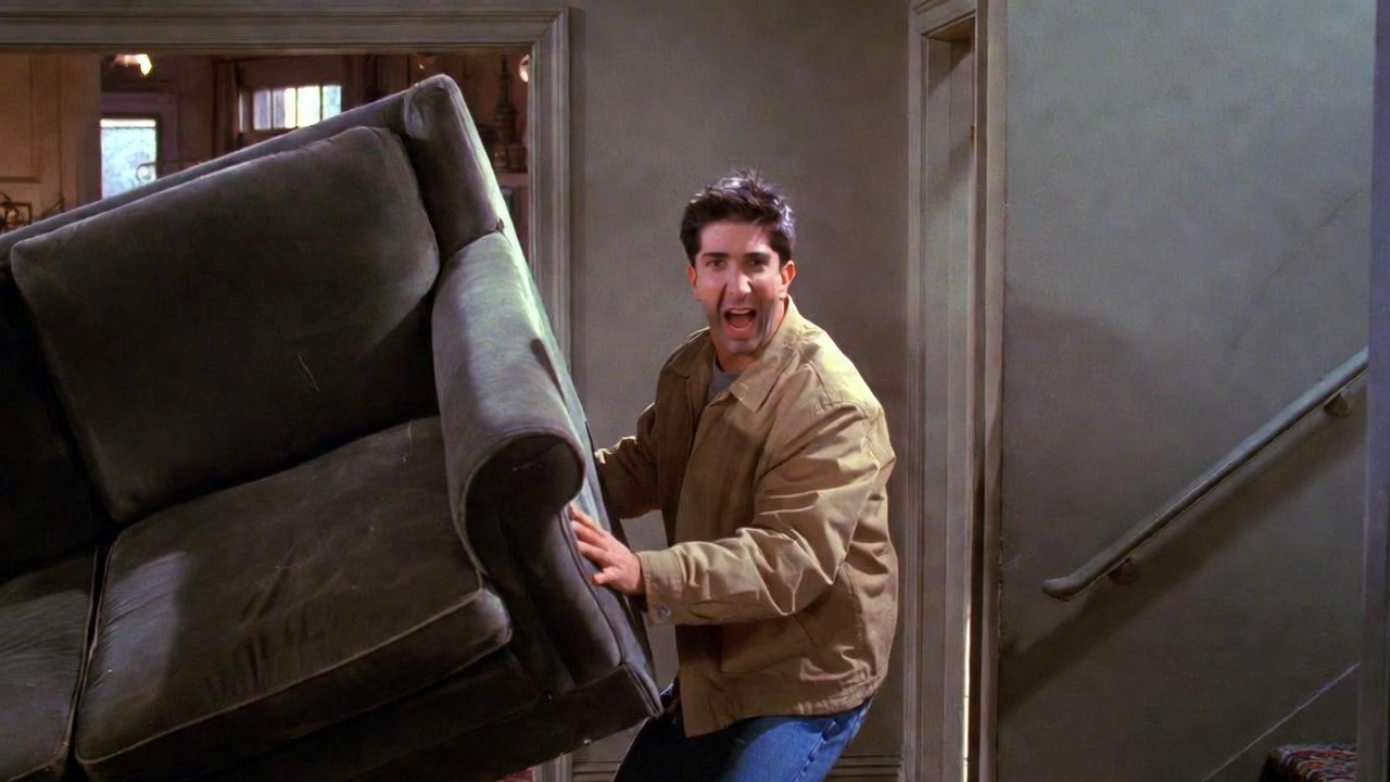  Ross Geller yelling pivot in the famous couch moving scene from Friends parody edit 