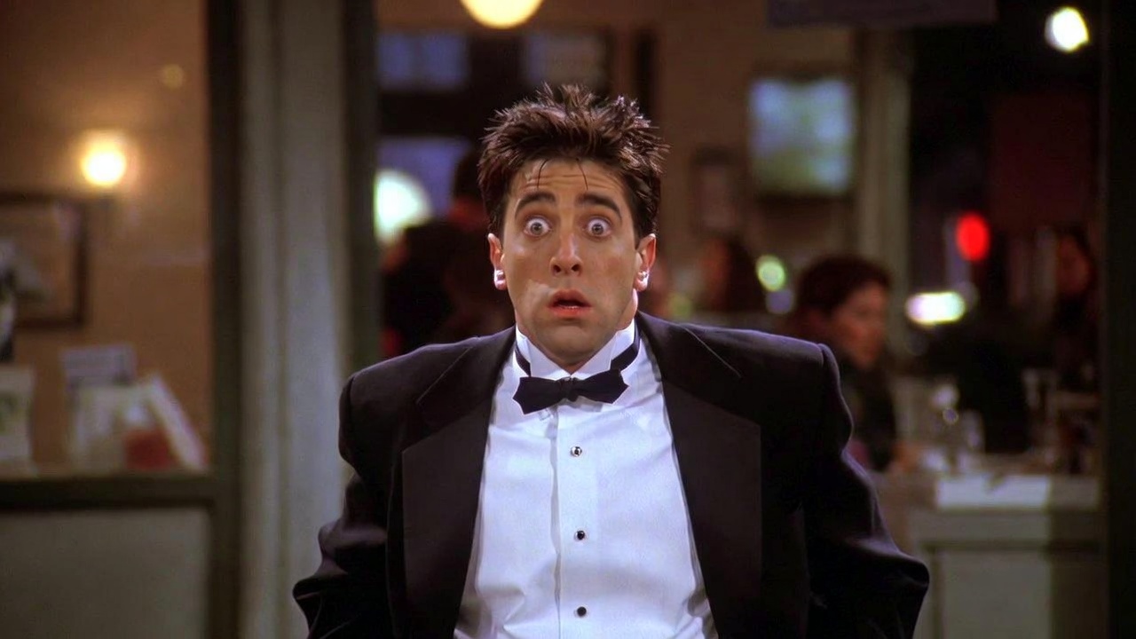 Chandler Bing panicking and running away before his wedding to Monica in Friends, classic cold feet moment