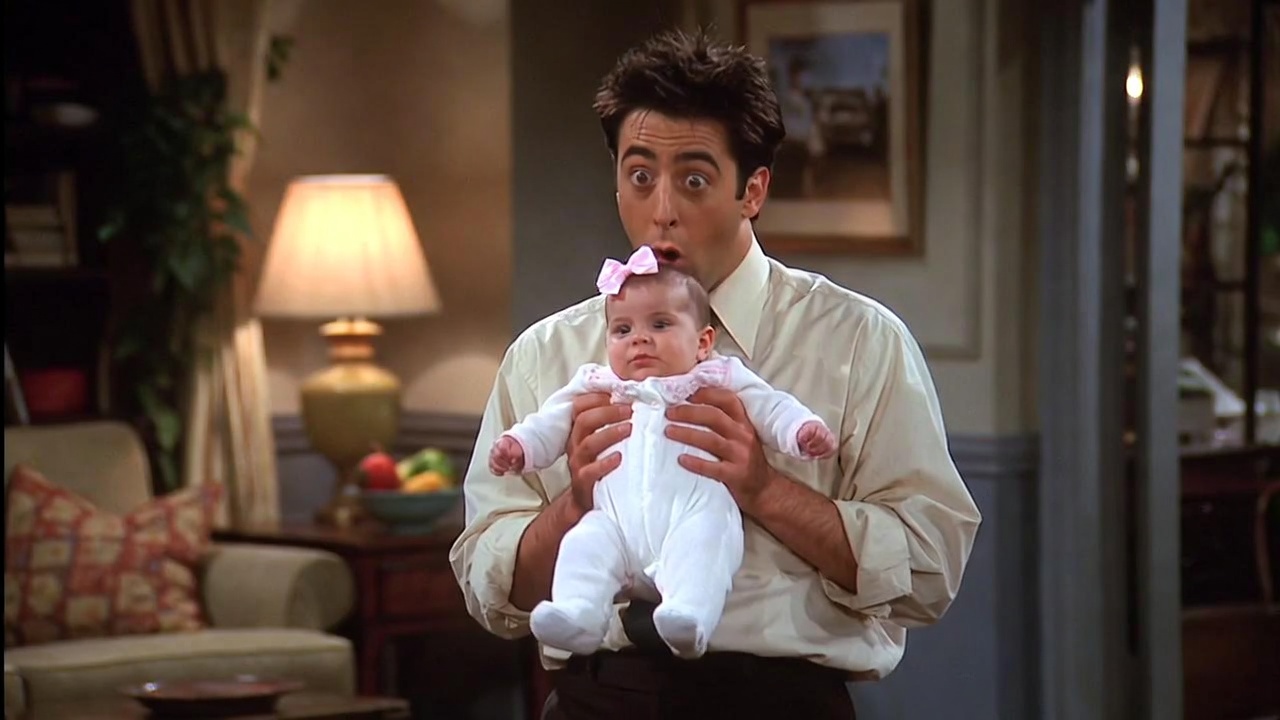 Joey Tribbiani using baby Emma as a funny wingman in a classic Friends flirting moment